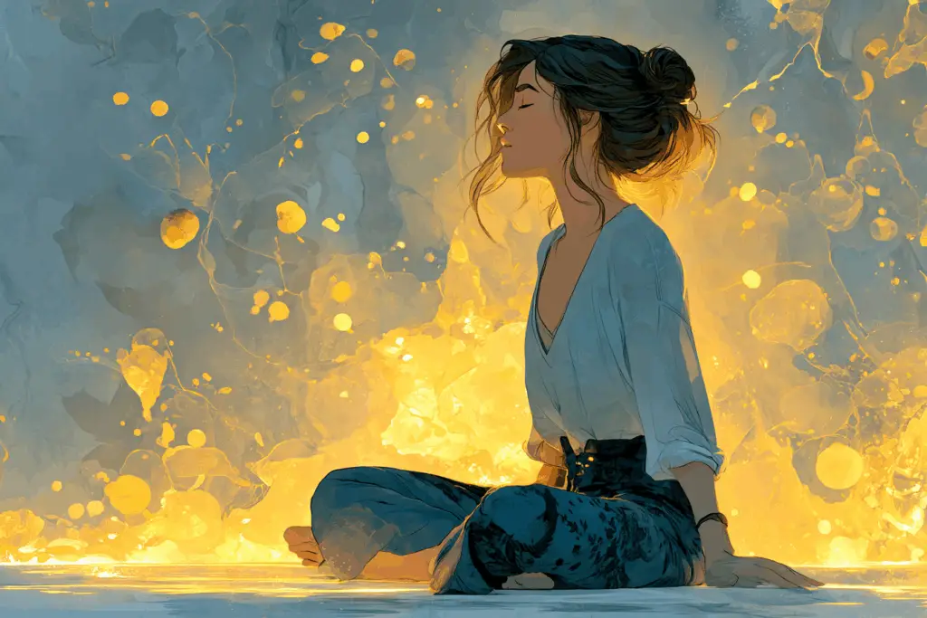 Une femme méditant grâce à la karmathérapie