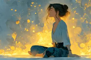 Une femme méditant grâce à la karmathérapie